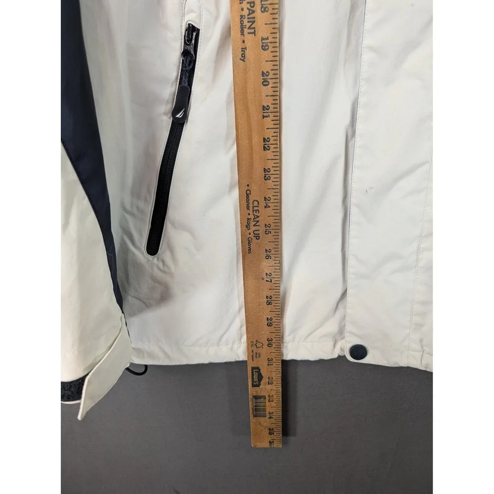 Nautica Mens Colorblock Windbreaker Jacket White Navy Blue Large Hidden Hood